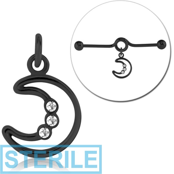 STERILE BLACK PVD COATED SURGICAL STEEL JEWELLED CHARM FOR INDUSTRIAL BARBELL
