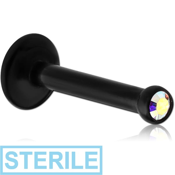 STERILE BLACK PVD COATED SURGICAL STEEL INTERNALLY THREADED HIGH END CRYSTAL JEWELLED LABRET