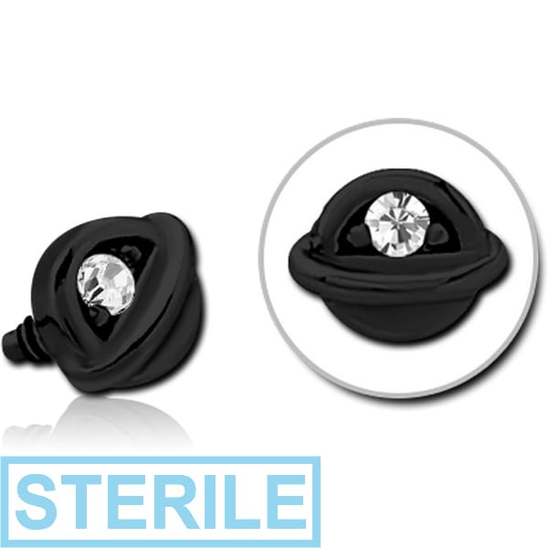 STERILE BLACK PVD COATED SURGICAL STEEL JEWELLED ATTACHMENT FOR 1.6MM INTERNALLY THREADED PINS - HALF OPEN EYE