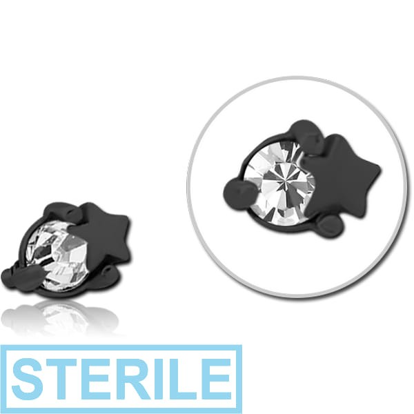 STERILE BLACK PVD COATED SURGICAL STEEL JEWELLED ATTACHMENT FOR 1.6MM INTERNALLY THREADED PINS - STAR AND GEM