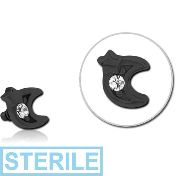 STERILE BLACK PVD COATED SURGICAL STEEL JEWELLED ATTACHMENT FOR 1.6MM INTERNALLY THREADED PINS - CRESCENT AND STAR