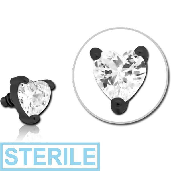 STERILE BLACK PVD COATED SURGICAL STEEL JEWELLED ATTACHMENT FOR 1.6MM INTERNALLY THREADED PINS - HEART