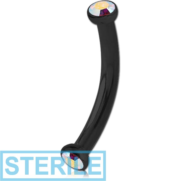 STERILE BLACK PVD COATED SURGICAL STEEL INTERNALLY THREADED DOUBLE JEWELLED CURVED MICRO BARBELL