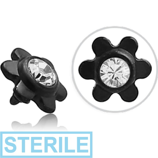 STERILE BLACK PVD COATED SURGICAL STEEL PREMIUM CRYSTAL JEWELLED FLOWER FOR 1.2MM INTERNALLY THREADED PINS