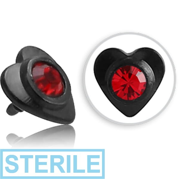 STERILE BLACK PVD COATED SURGICAL STEEL PREMIUM CRYSTAL JEWELLED HEART FOR 1.2MM INTERNALLY THREADED PINS