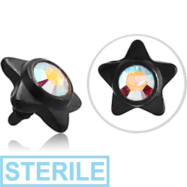 STERILE BLACK PVD COATED SURGICAL STEEL PREMIUM CRYSTAL JEWELLED STAR FOR 1.2MM INTERNALLY THREADED PINS