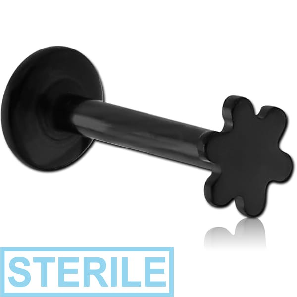 STERILE BLACK PVD COATED SURGICAL STEEL INTERNALLY THREADED MICRO LABRET WITH FLOWER