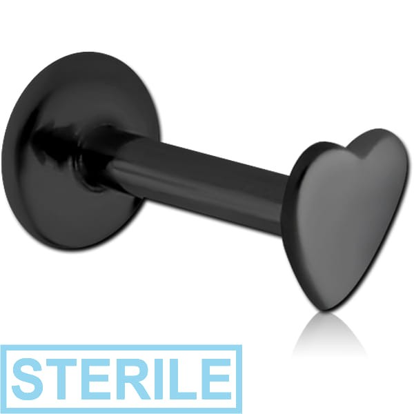 STERILE BLACK PVD COATED SURGICAL STEEL INTERNALLY THREADED MICRO LABRET WITH HEART