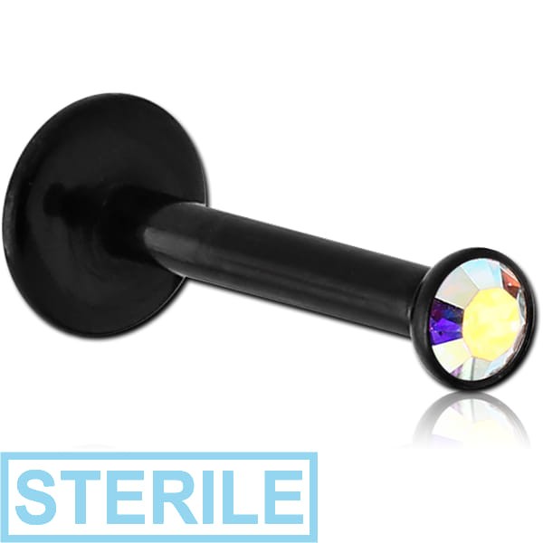 STERILE BLACK PVD COATED SURGICAL STEEL INTERNALLY THREADED HIGH END CRYSTAL JEWELLED MICRO LABRET