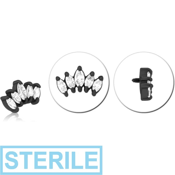 STERILE BLACK PVD COATED SURGICAL STEEL JEWELLED MICRO ATTACHMENT FOR 1.2MM INTERNALLY THREADED PINS - FIVE GEMS