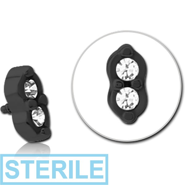 STERILE BLACK PVD COATED SURGICAL STEEL JEWELLED MICRO ATTACHMENT FOR 1.2MM INTERNALLY THREADED PINS - TWO GEMS EYES