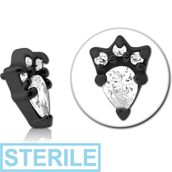 STERILE BLACK PVD COATED SURGICAL STEEL JEWELLED MICRO ATTACHMENT FOR 1.2MM INTERNALLY THREADED PINS - JESTER HAT