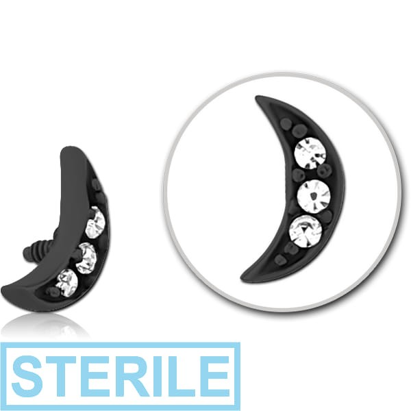 STERILE BLACK PVD COATED SURGICAL STEEL JEWELLED MICRO ATTACHMENT FOR 1.2MM INTERNALLY THREADED PINS - CRESCENT 3 GEM