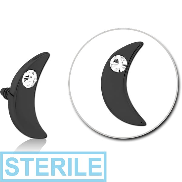 STERILE BLACK PVD COATED SURGICAL STEEL JEWELLED MICRO ATTACHMENT FOR 1.2MM INTERNALLY THREADED PINS - CRESCENT CENTER GEM