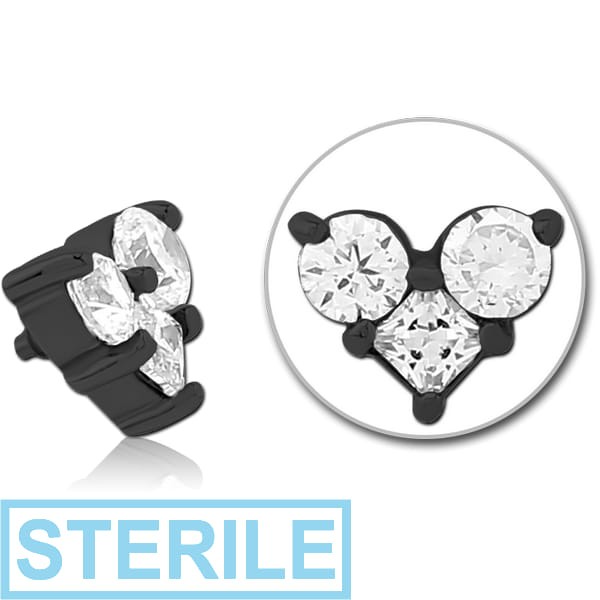 STERILE BLACK PVD COATED SURGICAL STEEL JEWELLED MICRO ATTACHMENT FOR 1.2MM INTERNALLY THREADED PINS - HEART