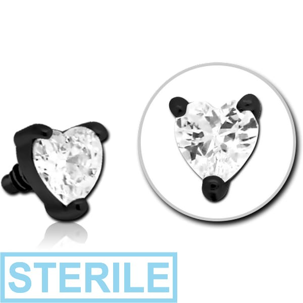 STERILE BLACK PVD COATED SURGICAL STEEL JEWELLED MICRO ATTACHMENT FOR 1.2MM INTERNALLY THREADED PINS - HEART
