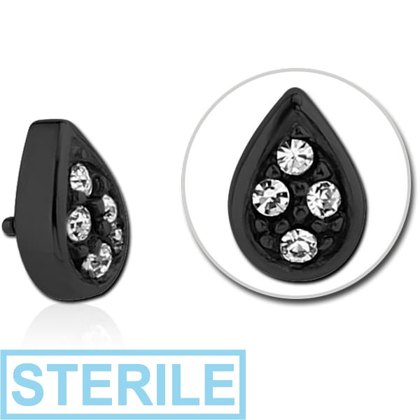 STERILE BLACK PVD COATED SURGICAL STEEL JEWELLED PEAR DROP FOR 1.2MM INTERNALLY THREADED PINS