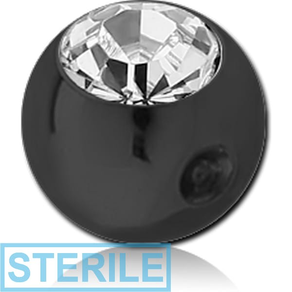 STERILE BLACK PVD COATED SURGICAL STEEL HIGH END CRYSTAL JEWELLED BALL FOR BALL CLOSURE RING