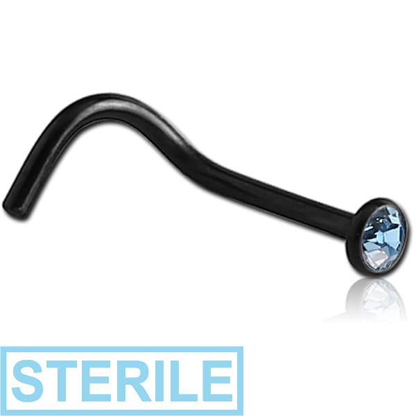 STERILE BLACK PVD COATED SURGICAL STEEL VALUE CRYSTAL JEWELLED CURVED NOSE STUD