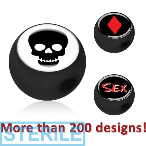STERILE BLACK PVD COATED SURGICAL STEEL PICTURE BALL FOR BALL CLOSURE RING