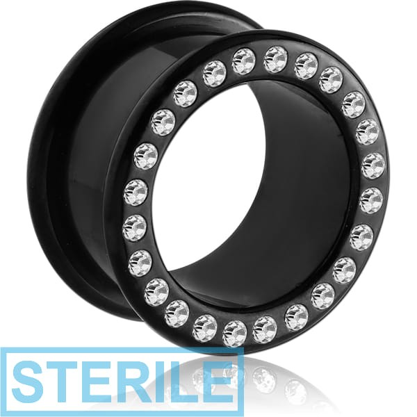 STERILE BLACK PVD COATED STAINLESS STEEL JEWELLED ROUND TUNNEL (12 STONES PP9) EMPTY PART