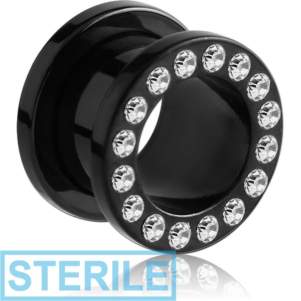 STERILE BLACK PVD COATED STAINLESS STEEL JEWELLED FLESH TUNNEL (12 STONES PP13) EMPTY PART