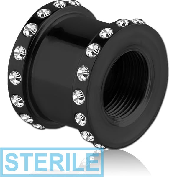 STERILE BLACK PVD COATED STAINLESS STEEL JEWELLED THREADED TUNNEL