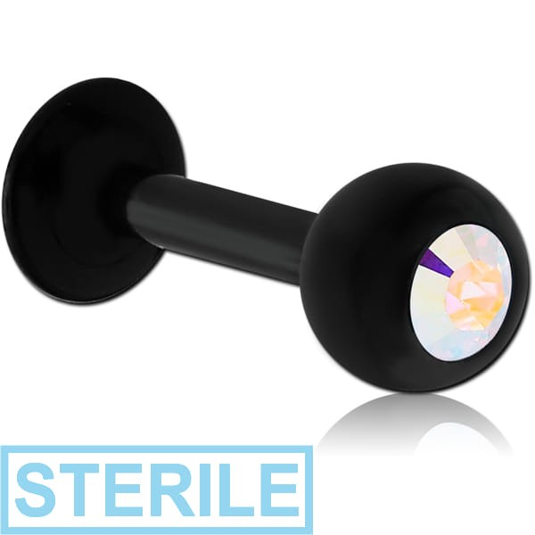 STERILE BLACK PVD COATED SURGICAL STEEL JEWELLED LABRET