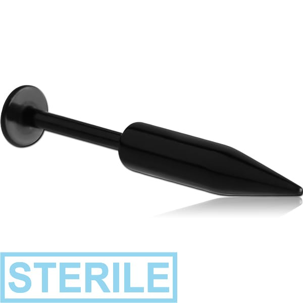 STERILE BLACK PVD COATED SURGICAL STEEL LABRET WITH LONG SPIKE