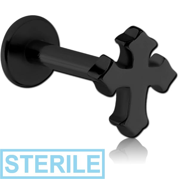 STERILE BLACK PVD COATED SURGICAL STEEL LABRET - CROSS
