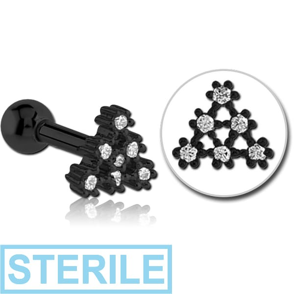 STERILE BLACK PVD COATED SURGICAL STEEL JEWELLED TRAGUS MICRO BARBELL