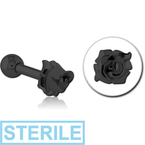 STERILE BLACK PVD COATED SURGICAL STEEL TRAGUS MICRO BARBELL - FLOWER