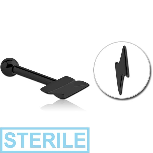 STERILE BLACK PVD COATED SURGICAL STEEL TRAGUS MICRO BARBELL - LIGHTNING