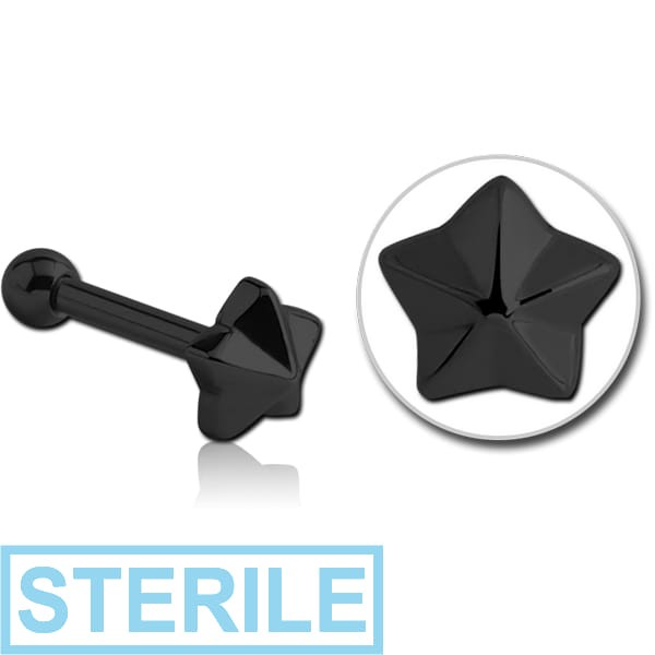 STERILE BLACK PVD COATED SURGICAL STEEL TRAGUS MICRO BARBELL - NAUTICAL STAR