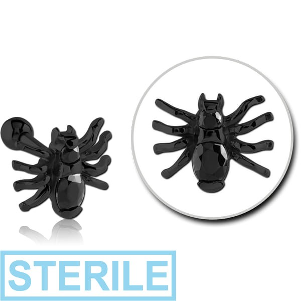 STERILE BLACK PVD COATED SURGICAL STEEL JEWELLED TRAGUS MICRO BARBELL - SPIDER