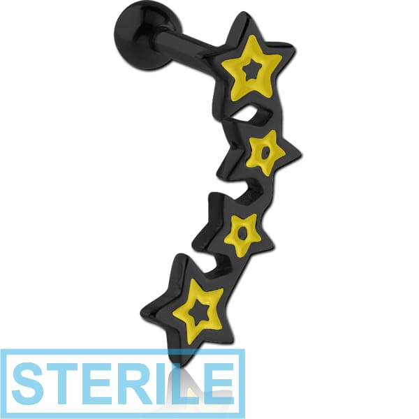 STERILE BLACK PVD COATED SURGICAL STEEL TRAGUS MICRO BARBELL - STAR