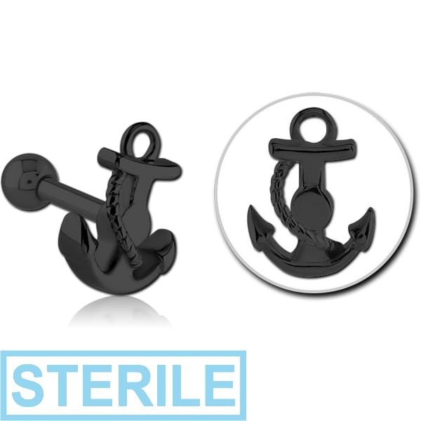STERILE BLACK PVD COATED SUGICAL STEEL TRAGUS MICRO BARBELL - ANCHOR