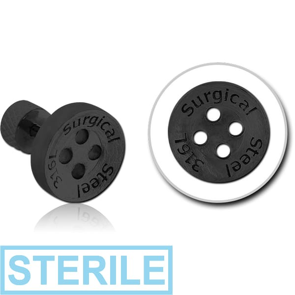STERILE BLACK PVD COATED SURGICAL STEEL TRAGUS BARBELL - BUTTON