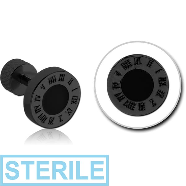 STERILE BLACK PVD COATED SURGICAL STEEL BUTTON TRAGUS BARBELL