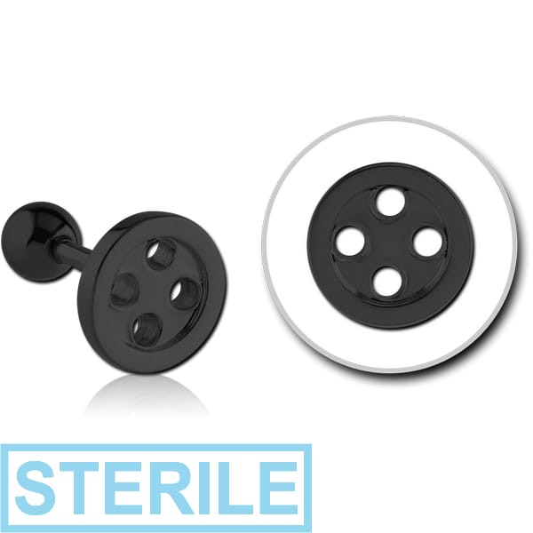 STERILE BLACK PVD COATED SURGICAL STEEL TRAGUS BARBELL - BUTTON