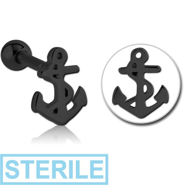 STERILE BLACK PVD COATED SURGICAL STEEL TRAGUS MICRO BARBELL - ANCHOR