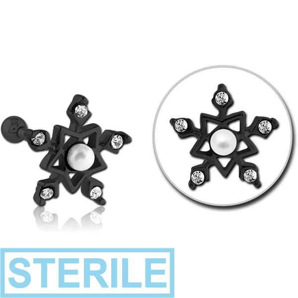 STERILE BLACK PVD COATED SURGICAL STEEL JEWELLED TRAGUS MICRO BARBELL - STAR FLAKE