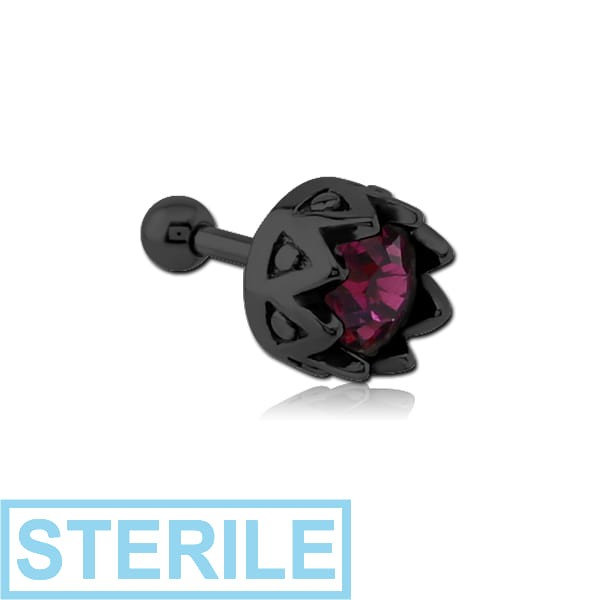 STERILE BLACK PVD COATED SURGICAL STEEL JEWELLED TRAGUS MICRO BARBELL