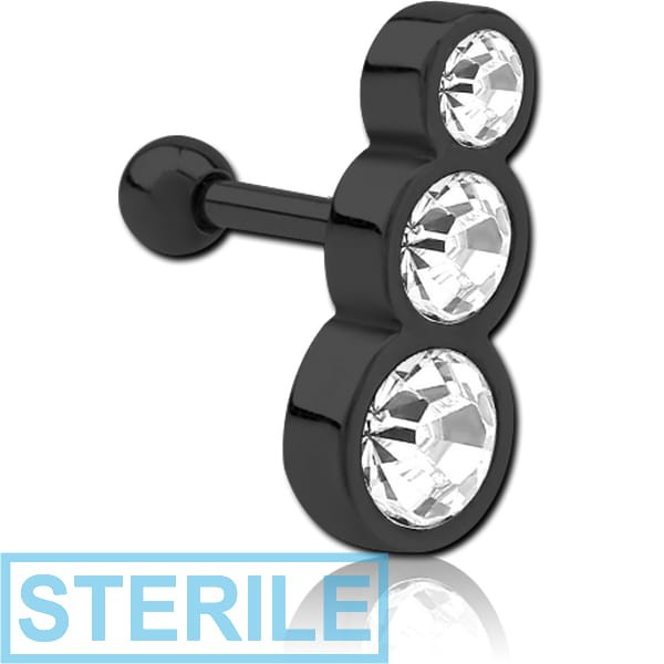 STERILE BLACK PVD COATED SURGICAL STEEL JEWELLED TRAGUS MICRO BARBELL