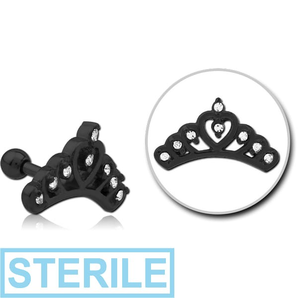 STERILE BLACK PVD COATED SURGICAL STEEL JEWELLED TRAGUS MICRO BARBELL - CROWN