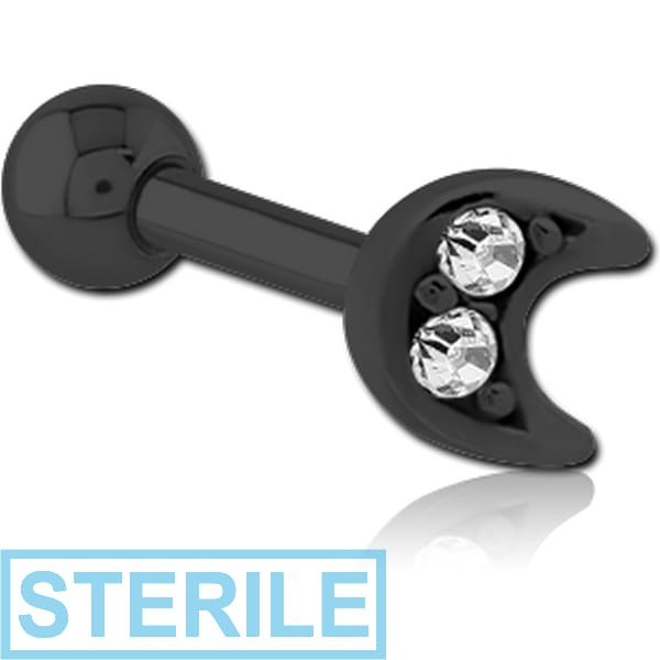 STERILE BLACK PVD COATED SURGICAL STEEL JEWELLED TRAGUS MICRO BARBELL - CRESCENT PRONGS