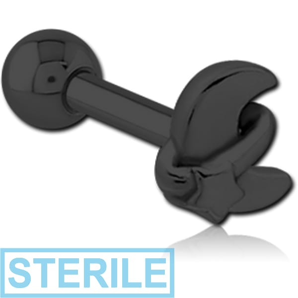 STERILE BLACK PVD COATED SURGICAL STEEL TRAGUS MICRO BARBELL - ANNULAR ECLIPSE AND STAR
