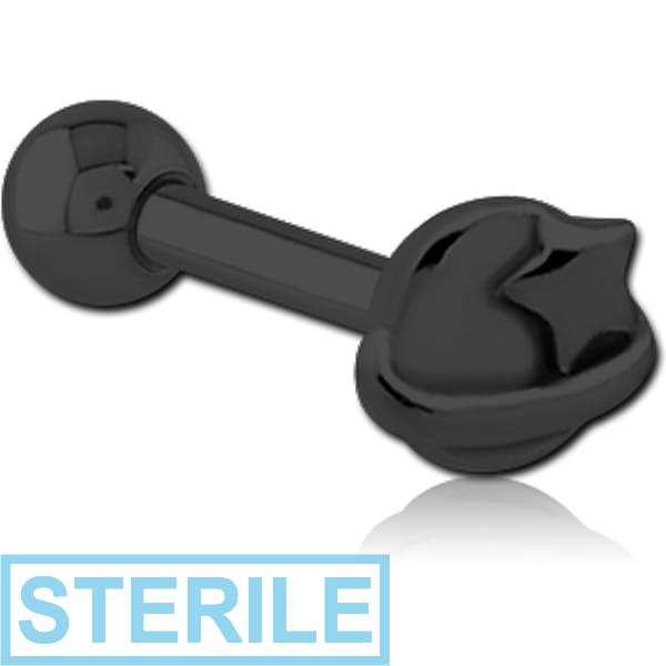 STERILE BLACK PVD COATED SURGICAL STEEL TRAGUS MICRO BARBELL - EYE STAR
