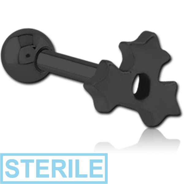 STERILE BLACK PVD COATED SURGICAL STEEL TRAGUS MICRO BARBELL - TRIPLE STAR