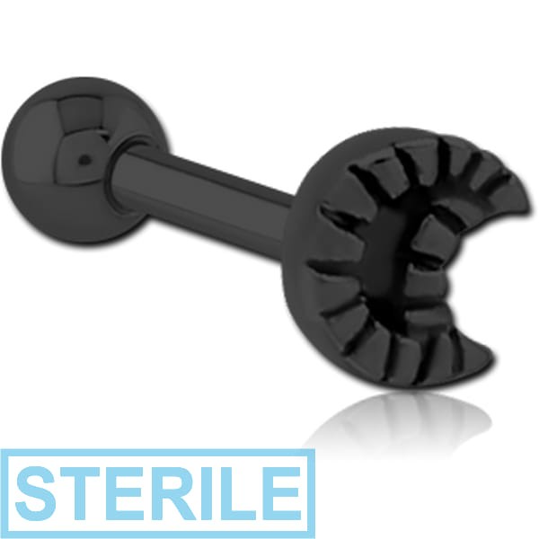 STERILE BLACK PVD COATED SURGICAL STEEL TRAGUS MICRO BARBELL - CRESCENT